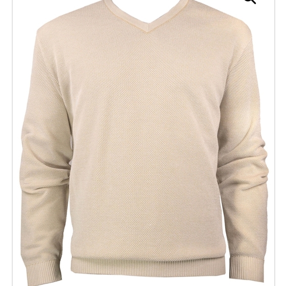 ST. CROIX Crystal Stitch Luxury High V-neck Pullover. Brown/tan. Size XL - Picture 2 of 11